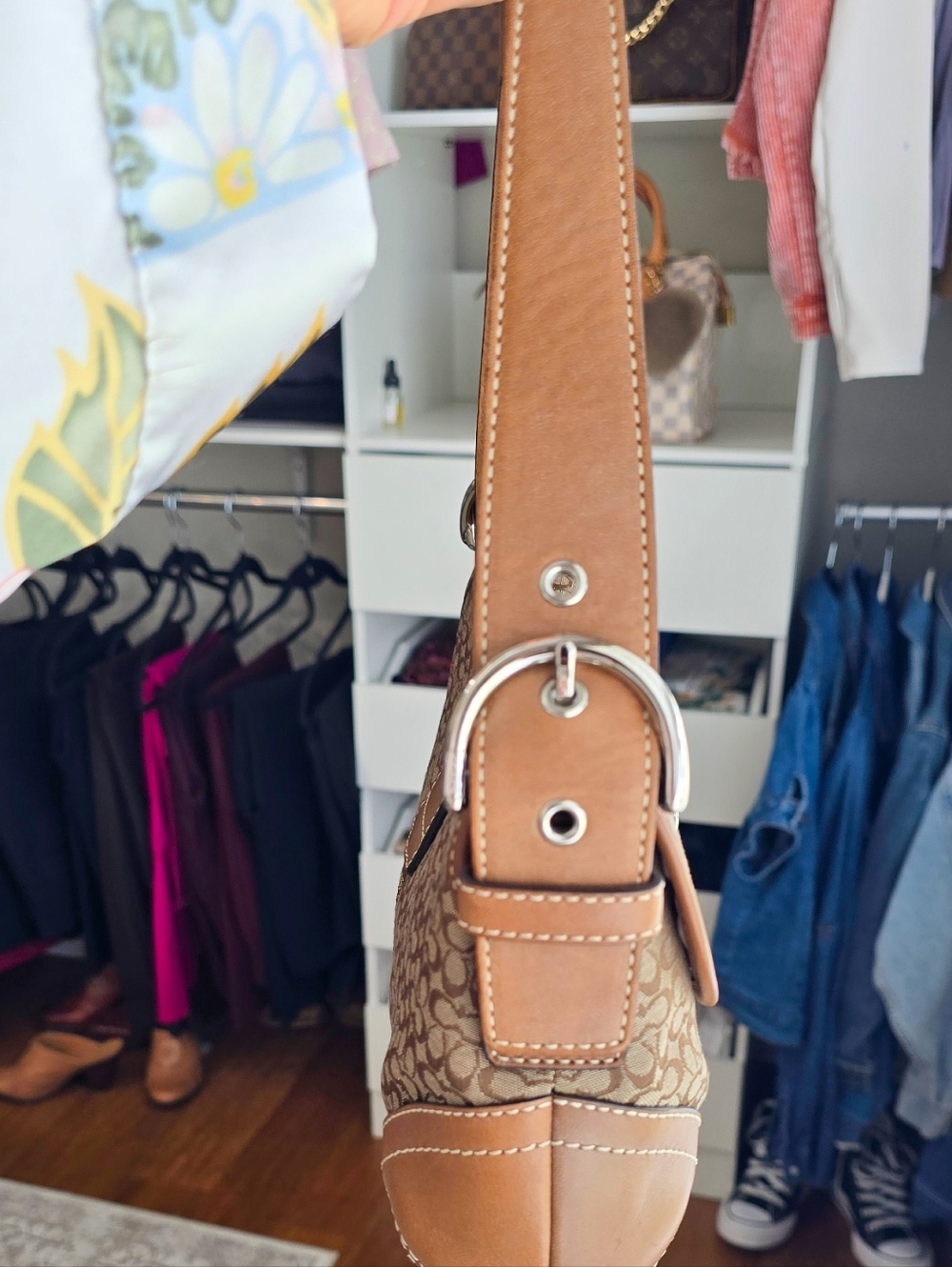Coach Soho Flap  Signature Canvas Shoulder Bag in Tan and Brown -size Small - Picture 5 of 11